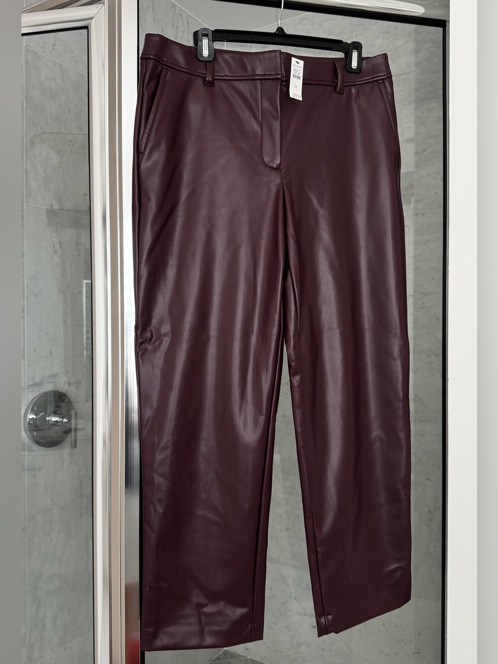 TALBOTS Women's Faux Leather Pants in Burgundy